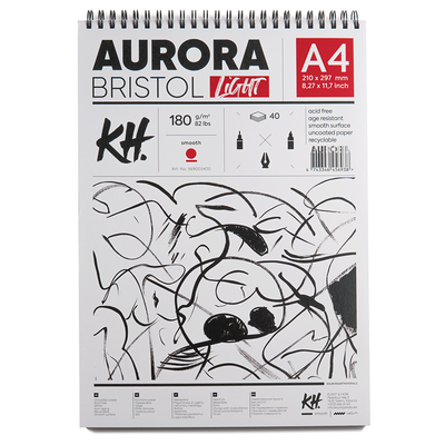 Альбом для рисунку на спіралі Portrait (Bristol), А4, 180 г/м2, 40 л, білий, Aurora 4743346456938 фото