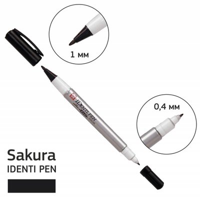 Перманентний маркер IDENTI PEN, двосторонній, 0,4/1 мм, Чорний, Sakura 084511362581 фото