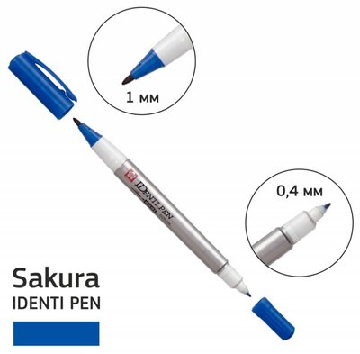 Перманентний маркер IDENTI PEN, двосторонній, 0,4/1 мм, Синій, Sakura 084511365049 фото