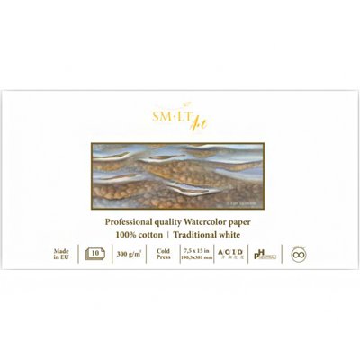 Склейка для акварелі PRO CREATE Panoramic (19*38 см), 300г/м2, 10л, білий папір, SMILTAINIS 4770644588948 фото