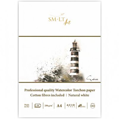 Склейка для акварелі PRO CREATE Torchon А4, 250г/м2, 10л, білий папір, SMILTAINIS 4770644588962 фото
