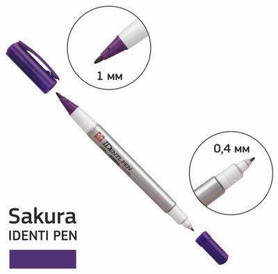 Перманентний маркер IDENTI PEN, двосторонній, 0,4/1 мм, Фіолетовий, Sakura 084511365063 фото