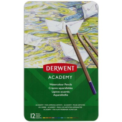 Набір акварельних олівців Academy Watercolour, 12шт., мет. коробка, Derwent 5028252269902 фото