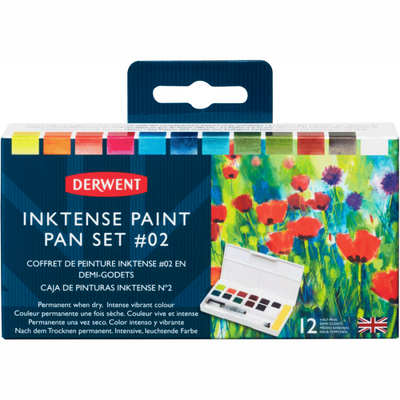 Набір Inktense Paint Pan №2, 12 кольорів+пензель з резервуаром, Derwent 5028252607049 фото