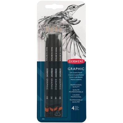 Набір графітних олівців Graphic Soft, 4 шт (6В,4В,2В,НВ), в блістері, Derwent 636638000046 фото