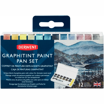 Набір Graphitint Paint Pan, 12 кольорів+пензель з резервуаром, Derwent 5028252607063 фото