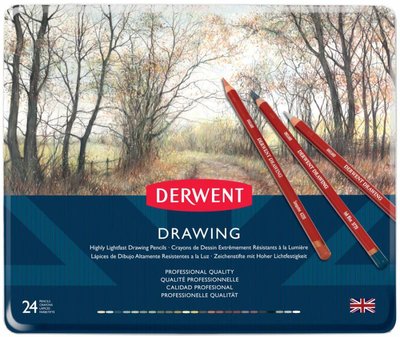 Набір олівців для рисунку Drawing, 24 шт., мет. коробка, Derwent 5028252147583 фото