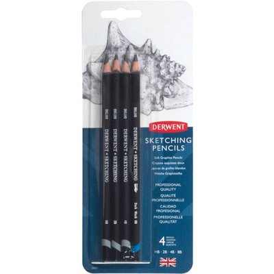 Набір чорнографітних акварельних олівців Sketching, 4 шт (HB, 2B, 4B, 8В), в блістері, Derwent 636638000022 фото