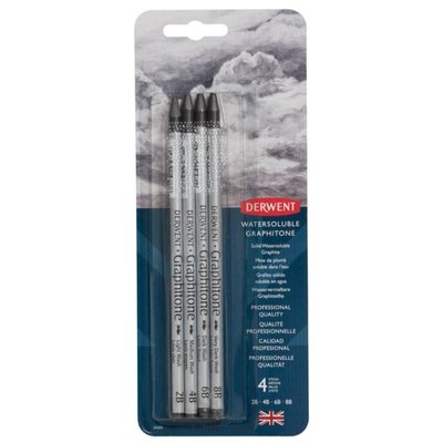Набір графітних водорозчинних олівців Watersoluble Graphitone, 4 шт, в блістері, Derwent 5028252057806 фото