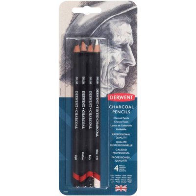 Набір вугільних олівців Charcoal, 4 шт, в блістері, Derwent 636638000015 фото