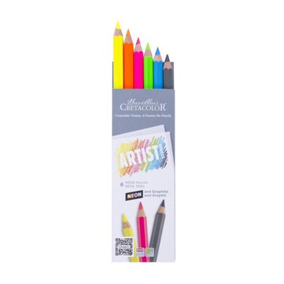 Набір 5 кольорових неонових олівців МЕГА Artist Studio Line + 1 графітовий МЕГА НВ, карт. коробка, Cretacolor 9014400277109 фото